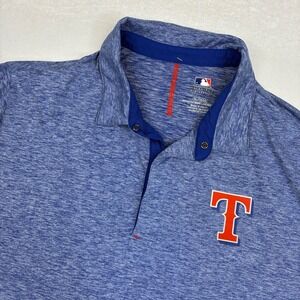 MLB Texas Rangers Mens XL Blue Heather Performance Snap Collar Polo Shirt Logo